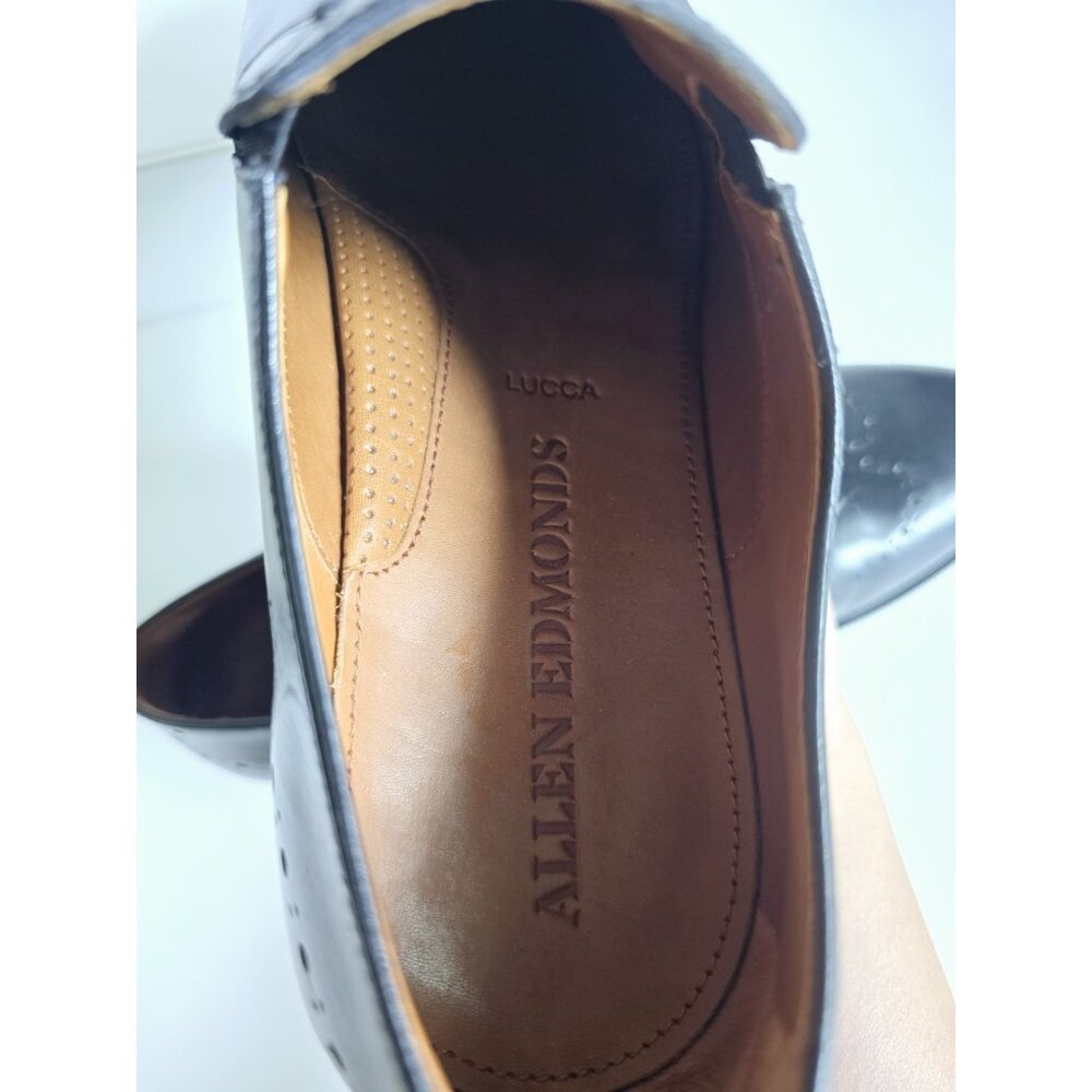 Allen Edmonds Lucca Black Leather Slip On Brogues Mens Dress Shoes Loafers 9 - Picture 9 of 11